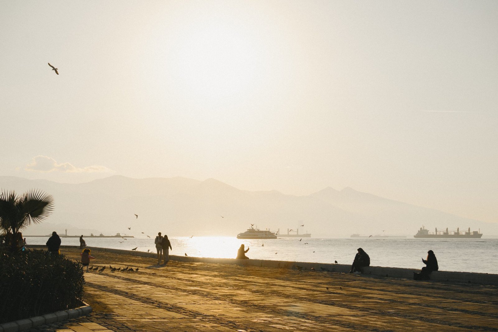 Start at the Volos waterfront at golden hour